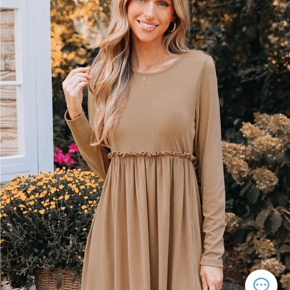 NWT Sand Ribbed Ruffled Mini Dress From Cupshe Size Medium - Picture 3 of 3